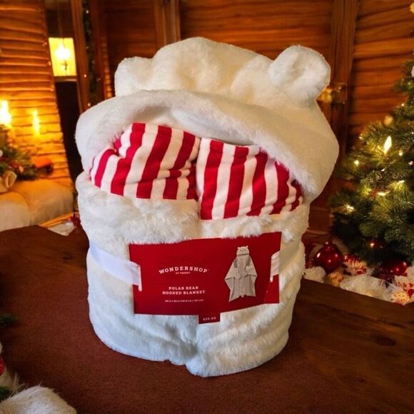 Snuggy Polar Bear Hooded Blanket 40" X 50" Faux Fur Shell Thumb Holes NWT - Picture 3 of 6